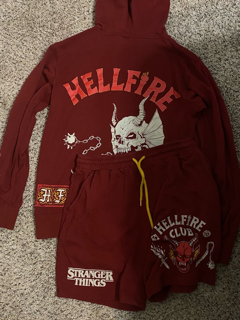 Stranger Things Hellfire Club Maroon Hoodie & Shorts Set
